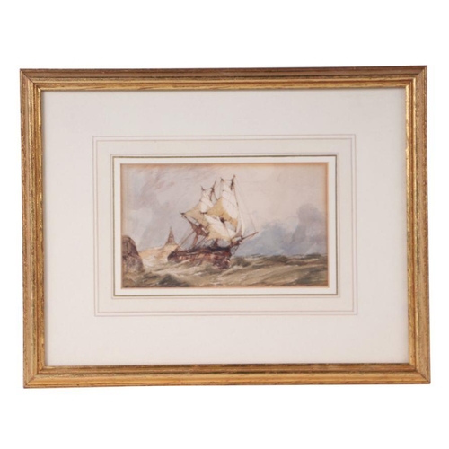 809 - In the manner of John Callow O.W.S (1822-1878) - A Twin-Masted Sailing Ship in Rough Seas off a Jett... 