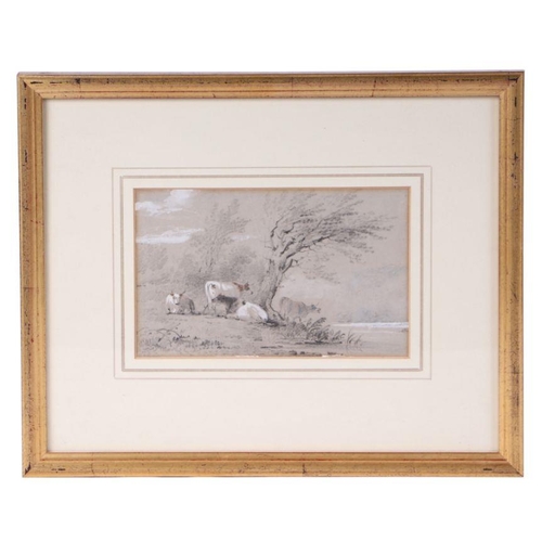 810 - In the manner of Henry Earp Snr (1831-1914) - A Herd of Cattle Resting Under a Tree - pencil heighte... 