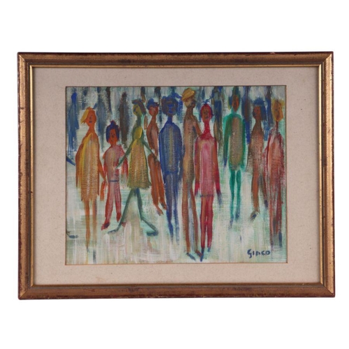 817 - Giaco (20th century school) - Study of a Group of Colourful People - signed lower right, oil on boar... 