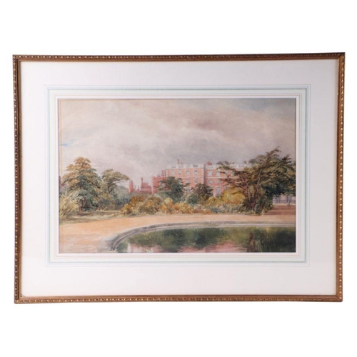 829 - Attributed to Mary Walpole (19th century school) - Hampton Court - watercolour, framed & glazed, 45 ... 