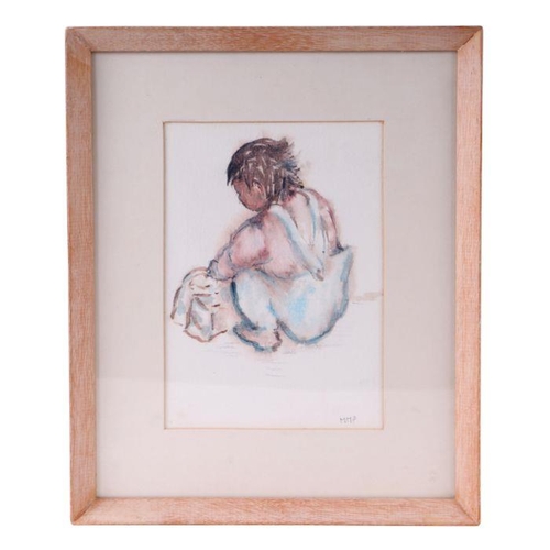 833 - Mary MacGregor (modern British) - portrait of a Toddler - initialled lower right, watercolour, frame... 