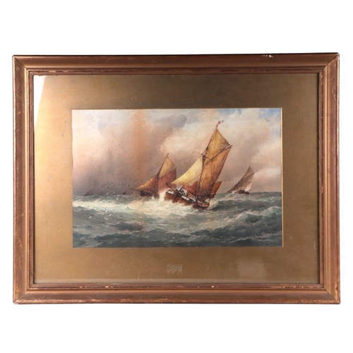 846 - A J Albright - Fishing Smacks in Rough Seas - watercolour, signed lower right, framed & glazed, ... 