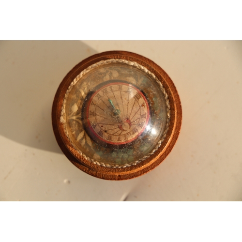 276 - An 18th century French pocket sundial compass with painted paper dial under a glass dome within a tr... 