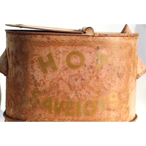 251 - An early 20th century tole ware type street vendors hot saveloy tank, 38cms wide.