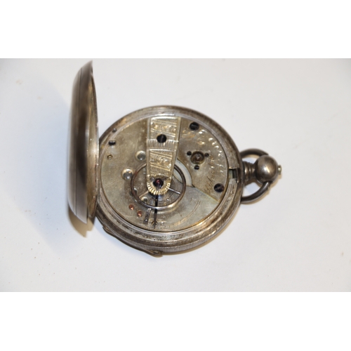 1046 - A group of silver cased open faced pocket watches, the white enamel dials with Roman numerals and su... 