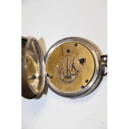 1046 - A group of silver cased open faced pocket watches, the white enamel dials with Roman numerals and su... 