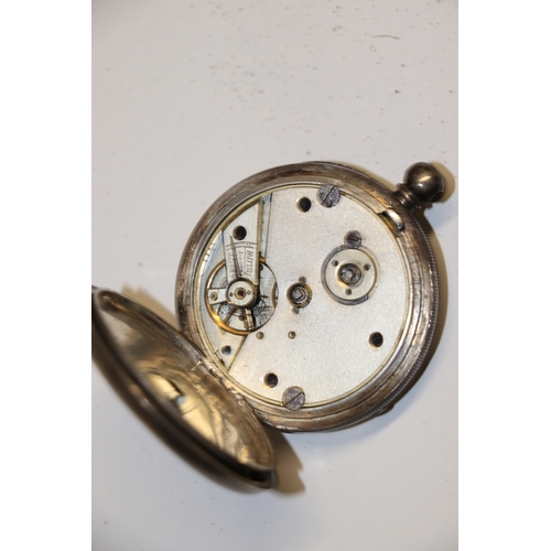 1046 - A group of silver cased open faced pocket watches, the white enamel dials with Roman numerals and su... 