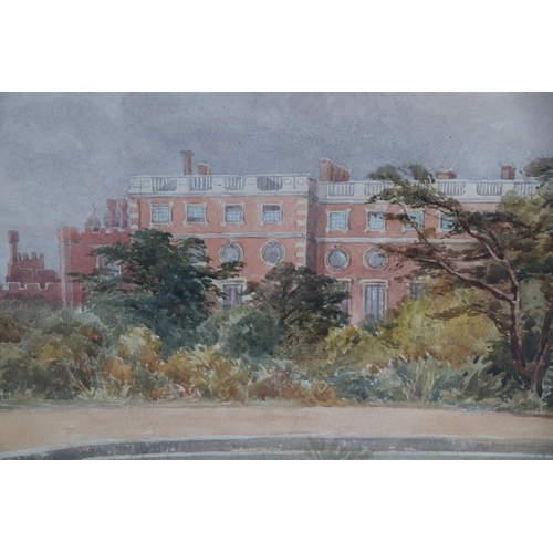 829 - Attributed to Mary Walpole (19th century school) - Hampton Court - watercolour, framed & glazed, 45 ... 