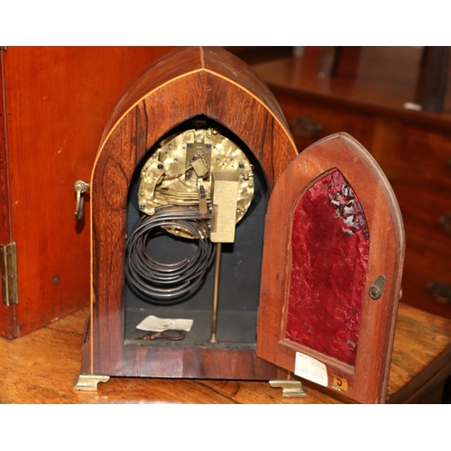 307 - An Edwardian mantle clock, the silvered dial with Roman numerals and fitted with a three-train movem... 