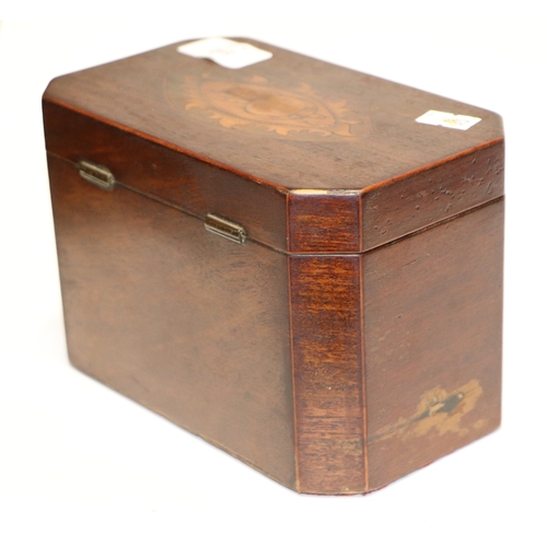 192 - A Regency mahogany two-division tea caddy with shell inlay decoration, 18cms wide.