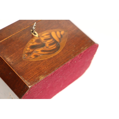 192 - A Regency mahogany two-division tea caddy with shell inlay decoration, 18cms wide.