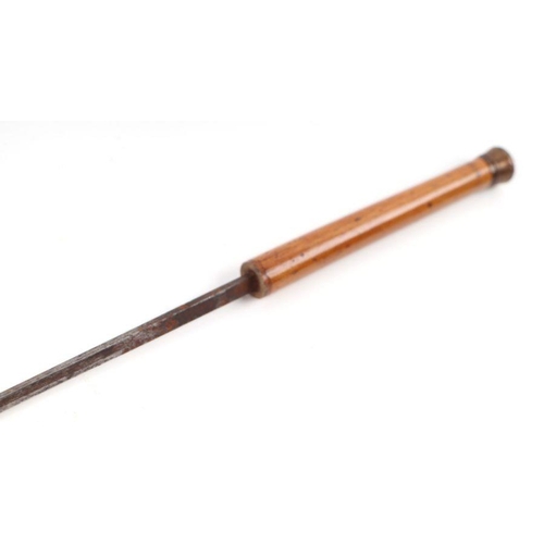 105 - A bamboo shafted sword stick with 68cm steel blade, 90cms long overall.