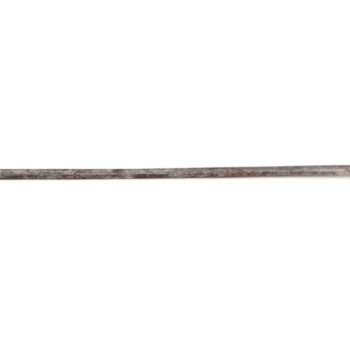 105 - A bamboo shafted sword stick with 68cm steel blade, 90cms long overall.