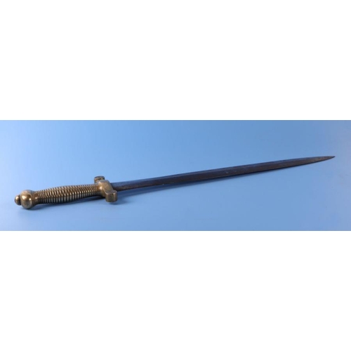 109 - A 19th century French 1831 pattern Gladius short sword with ribbed brass hilt and steel blade, 64cms... 