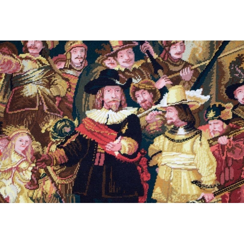 169 - A large tapestry picture depicting cavaliers, framed, 125 by 79cms.