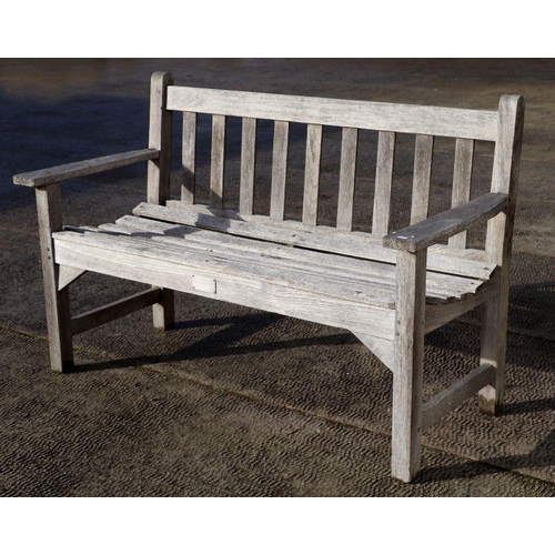 2 - A slatted wooden garden bench, 128cms wide.