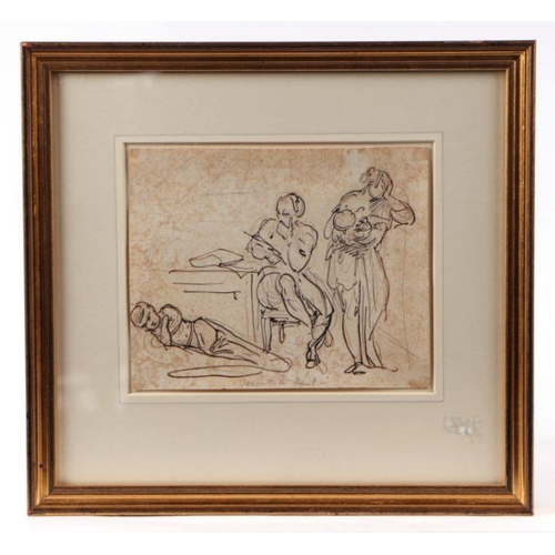 200 - John Hayter (1800-1891) - Talent in Want - pin & ink sketch, Abbott & Holder Gallery label t... 