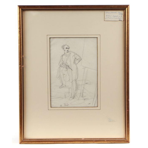 200 - John Hayter (1800-1891) - Talent in Want - pin & ink sketch, Abbott & Holder Gallery label t... 