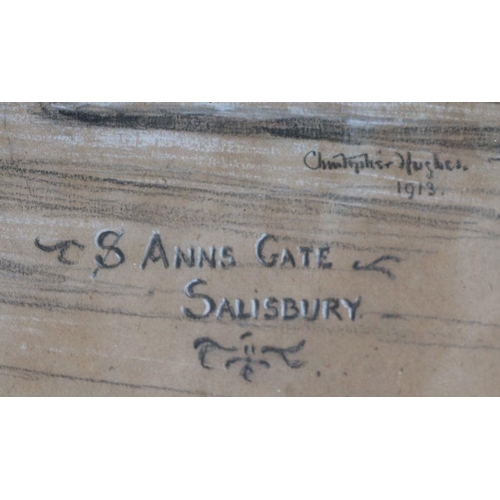 243 - Christopher Hughes (early 20th century school) - St Anne's Gate Salisbury - signed & dated 1913 ... 