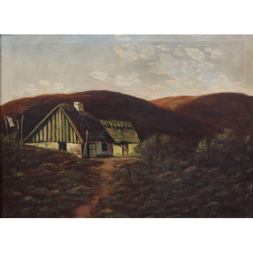 249 - Alfred Andersen - Highland Landscape Scene with Central Cottage - signed lower right, oil on canvas,... 