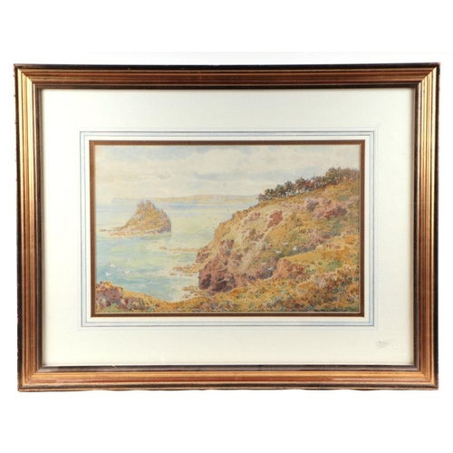 259 - Arthur Suker (1857-1940) - Cornish Seascape with Seagulls Flying Above a Cliff Face - watercolour, s... 