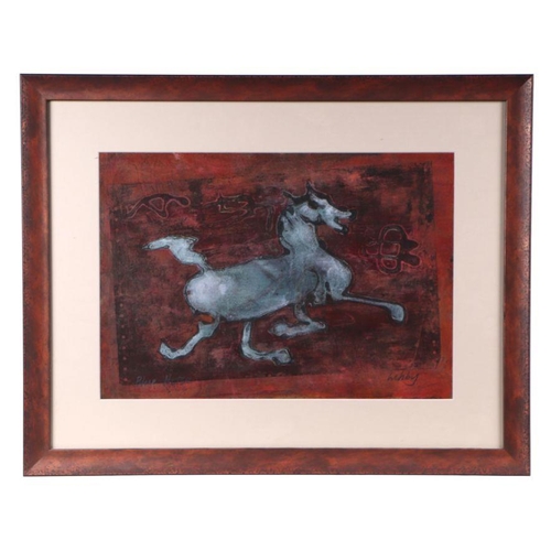 271 - Libby Jones (20th century school) - Blue Horse - signed lower right, print and mixed media, framed &... 