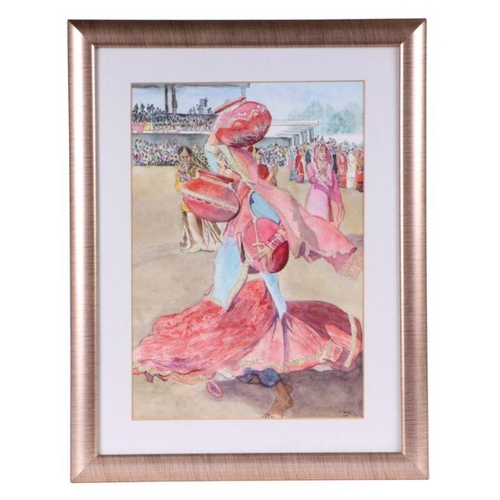 275 - Chrysta Hogg (modern British) - Punjabi Girl Dancing - signed & dated 2008 lower right, watercol... 