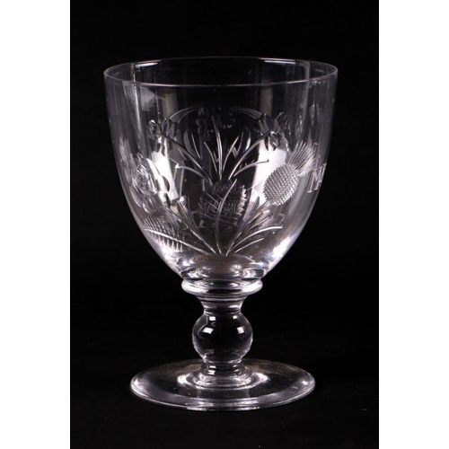 298 - A set of six large glasses with matching jug finely engraved with George VI cypher, Coronation 1937.