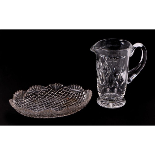 299 - A cut glass footed bowl with hobnail cut decoration, 19cms diameter; together with a similar dish, 2... 