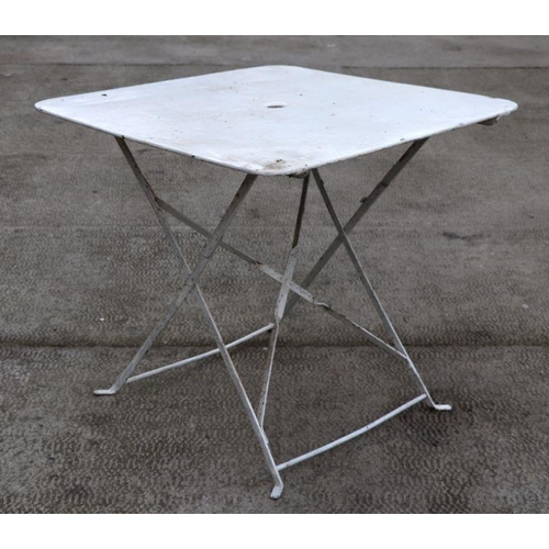 3 - A metal folding garden patio table, 73cms wide.