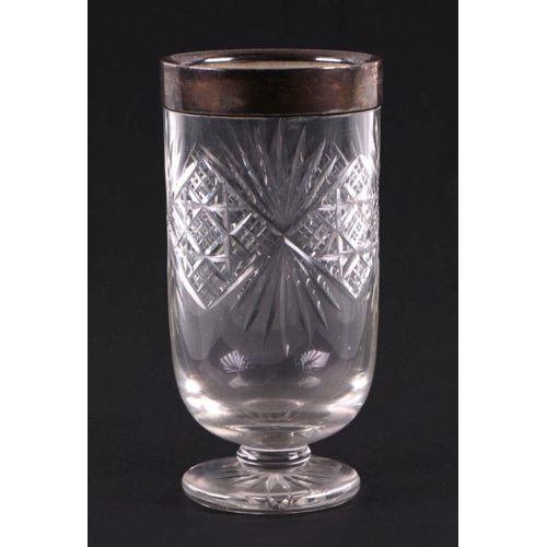 304 - A George V cut glass celery vase with silver collar, London 1910, 21cms high.