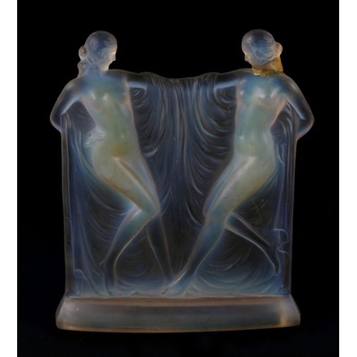 308 - A Rene Lalique style early 20th century opalescent glass figural group depicting two female nudes st... 