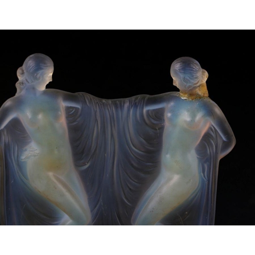 308 - A Rene Lalique style early 20th century opalescent glass figural group depicting two female nudes st... 