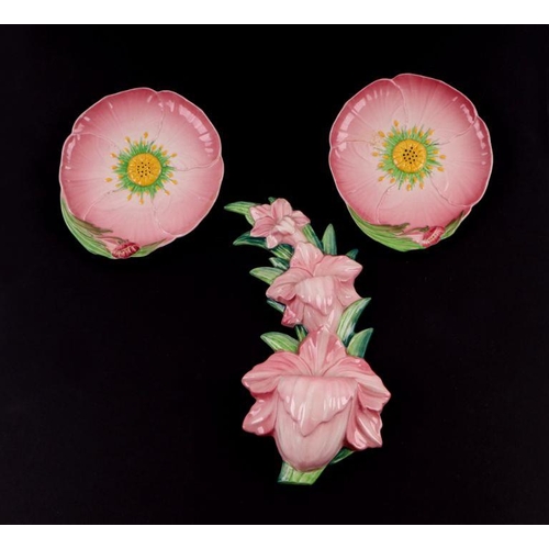 345 - A Carltonware wall pocket in the form of a spray of flowers, 30cms high; together with a pair of mou... 