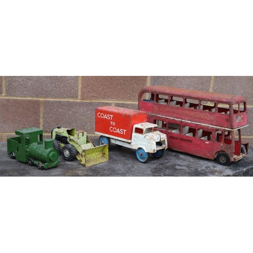 35 - A London Transport red double decker bus, probably Triang, 53cms long; together with a Coast to Coas... 