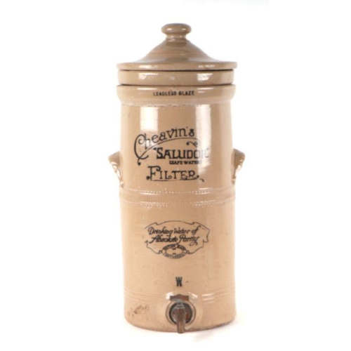 351 - A Cheavins Saludor stoneware water filter, 51cms high.(a/f)