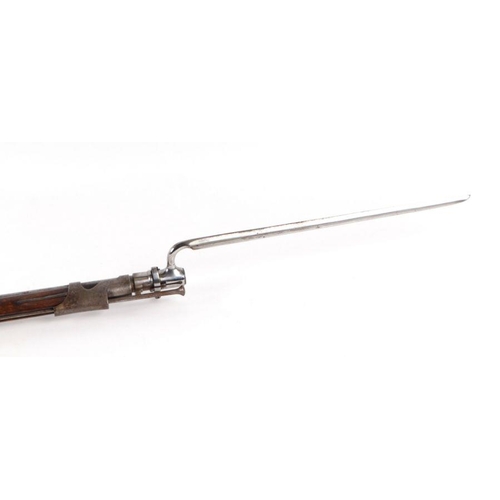 45 - A 19th century French percussion rifle with sprung lever breach barrel, suspension loops and bayonet... 