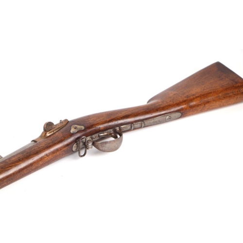 45 - A 19th century French percussion rifle with sprung lever breach barrel, suspension loops and bayonet... 