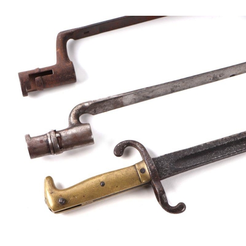 51 - Two late 19th century British Royal Enfield bayonets; together with a French bayonet (3).