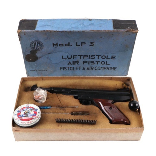 60 - A West German EM-GE .177 air pistol, model no. LP3a, in original cardboard box.