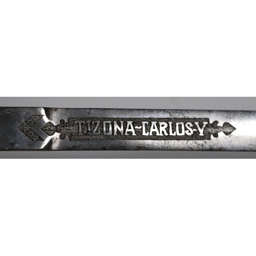 80 - A Spanish Rapier type sword engraved 'Toledo Tizona Carlos-y', 110cms long; together with an Indian ... 