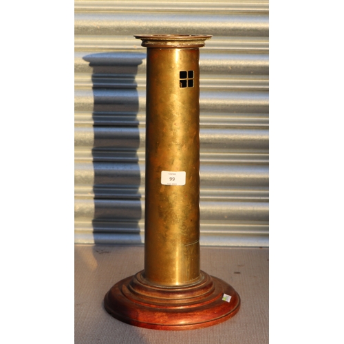 99 - A trench art WWI brass artillery shell converted to a table lamp in the form of a lighthouse, on a t... 