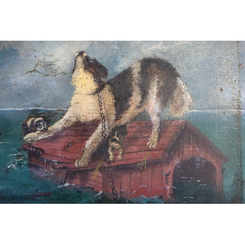 251 - Victorian school - Study of a Collie Dog and its  Puppies Trapped on the Top of its Flooded Kennel -... 