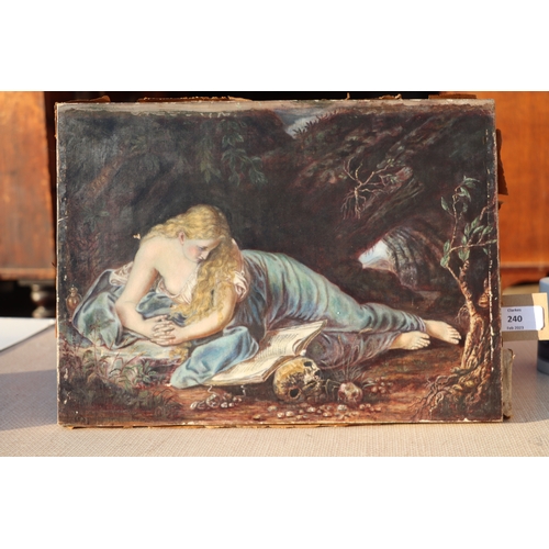 240 - A Pre Raphaelite style Victorian study of a recumbent girl reading a book, indistinctly signed and d... 