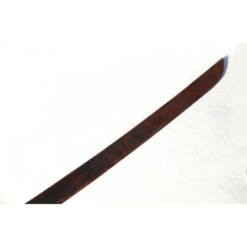 76 - Five military sword blades. Lengths including tangs: Straight blade 100cms (39.375ins), Curved blade... 