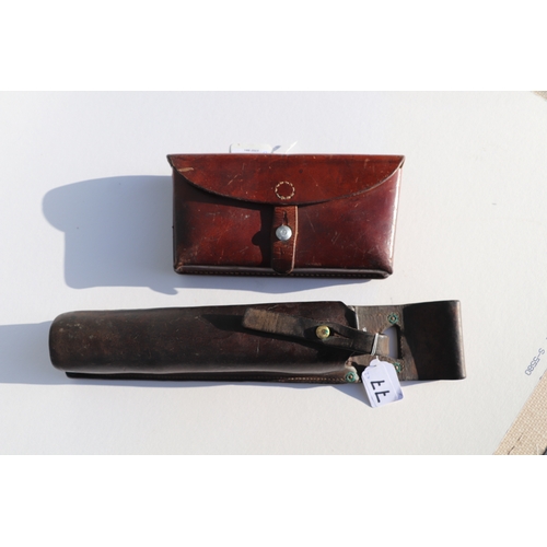 77 - Swiss Army leather ammunition pouch or cartridge case 22.5cms (8.875ins) wide, stamped to the revers... 