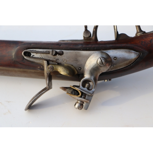 46 - An early 19th century Dutch flintlock rifle, the barrel with proof marks, suspension loops and ram r... 