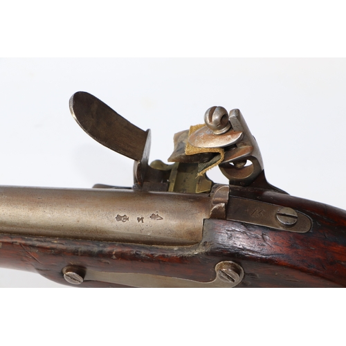 46 - An early 19th century Dutch flintlock rifle, the barrel with proof marks, suspension loops and ram r... 