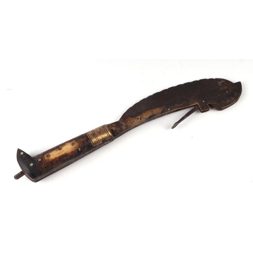 102 - An Afghan Lahore folding axe with bone handle, 30cms long.