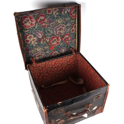 113 - A leather trimmed Rexine travel case, 46cms wide.